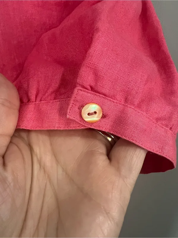 Lafayette 148 100% Linen Pink Ruffled Collar Button-Front Blouse size 14 - Image 5