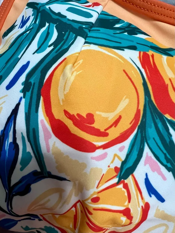 #S49 Women's Orange Trim Citrus Print One-Piece Swimsuit - SMALL - Image 7