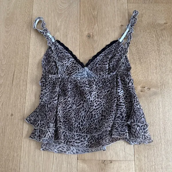 Motel Cami Top Frill Leopard Print Melinda Size XXS Brown Black - Image 3