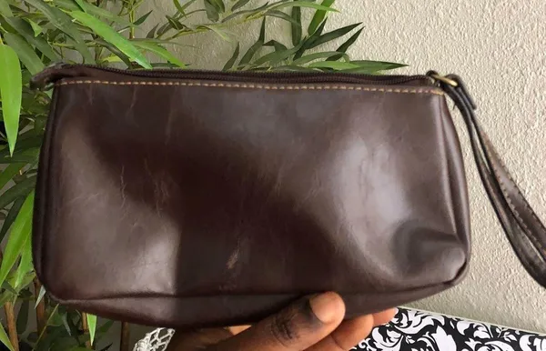 Chocolate brown vegan leather wristlet wallet purse zippered organizer. - Image 2