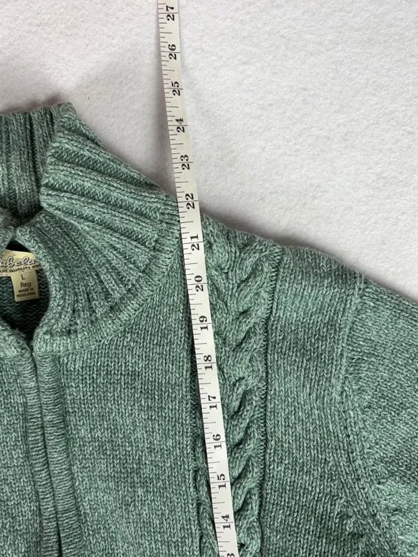 VTG Cabela's Cable Knit Full-Zip Cardigan Women's L Teal Cozy Grandpa Cabincore - Image 4