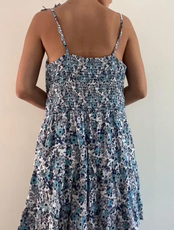 Japna Blue White Floral Dress - Image 6