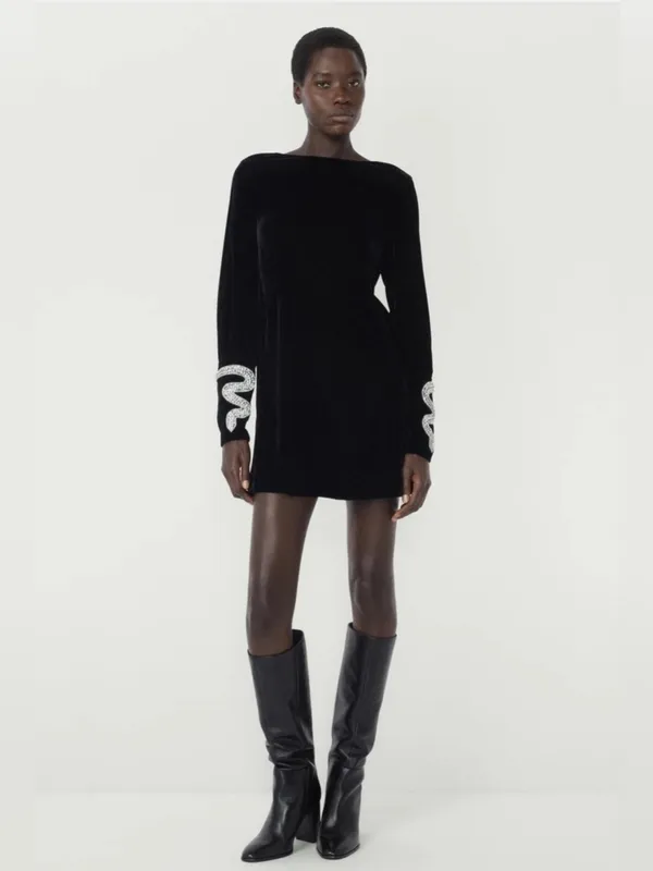 Zara THE ITEM Black Velvet Dress‎ size L - Image 2