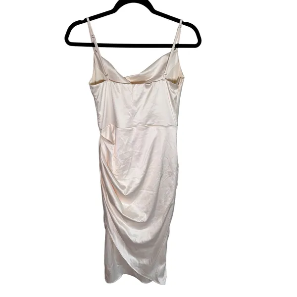 HTZMO Women Champagne Satin Cowl Neck Ruched Midi Slip Dress SUM4640A Size S - Image 2