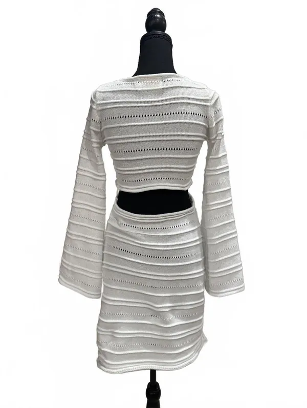 Indikah White Knit Long Sleeve Mini Dress with Cutout Back - Image 2