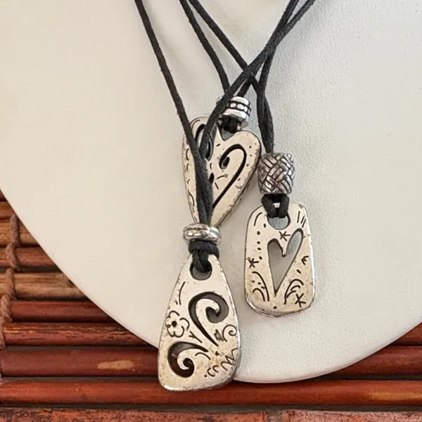 Brighton Silver and Black Triple Strand Heart Pendant Necklace 16”-18” - Image 2