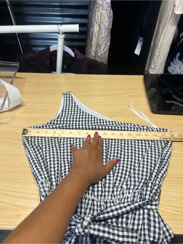 Vineyard Vines Black & White Gingham One-Shoulder Dress - Image 13