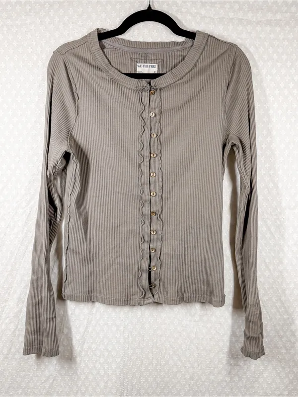 Free People We The Free Green It’s On Cardi Ribbed Button Down Cardigan - Image 2
