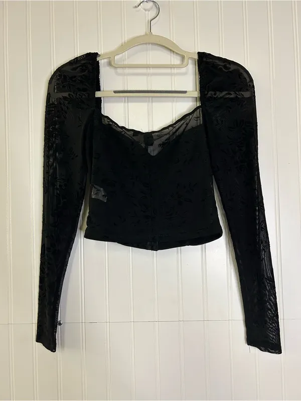 Windsor Black Long Sleeve Sheer Bustier Top Size Small - Image 5
