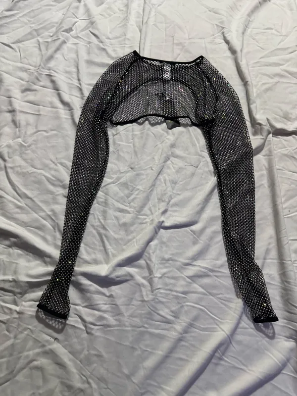 Dolls Kill Club Exx Fishnet Rhinestone Shrug - Image 3