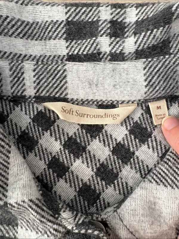 Soft Surroundings Paramour Plaid Grey Long Sleeve Tunic Button Down Top - Image 3