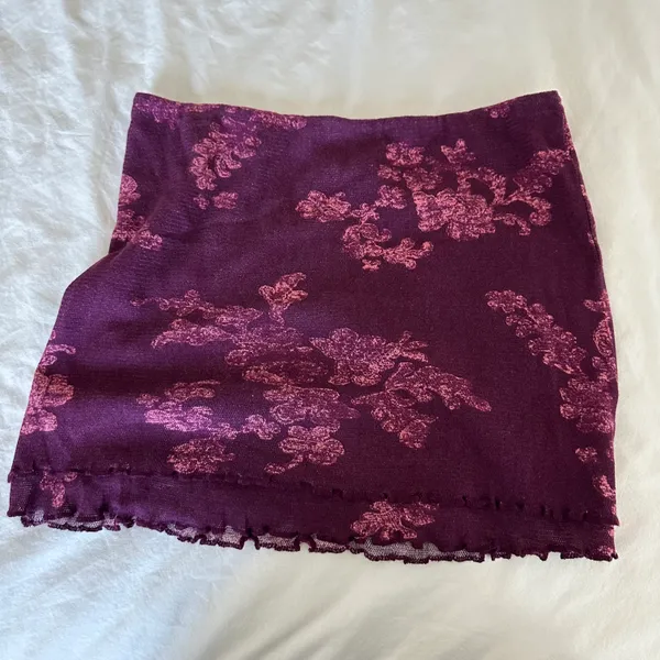 NEW FP Poppy Floral Mesh Knit Mini Skirt Layered Plum - Image 7