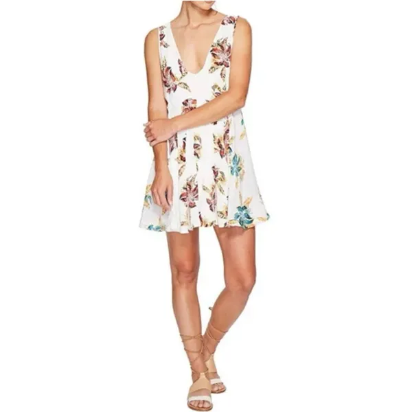 Free People Thought I Was‎ Dreamin Plunging V-Neck Floral Mini Dress Size Small - Image 7