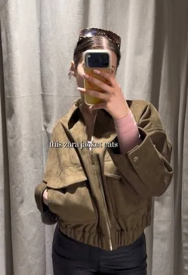 Zara Brown Tan Suede Faux Leather Bomber Jacket Outerwear - Image 2