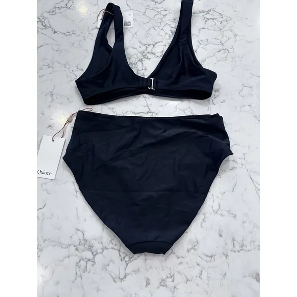 NWT Quince Black Italian Plunge Bikini Top & High Rise Bottoms Size Small - Image 2