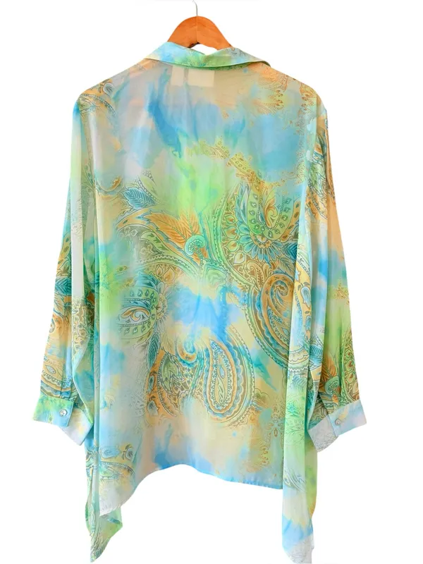 CHICO’S Multi Color Paisley Button Down High Low Hem Blouse Size 3 / XL - Image 3
