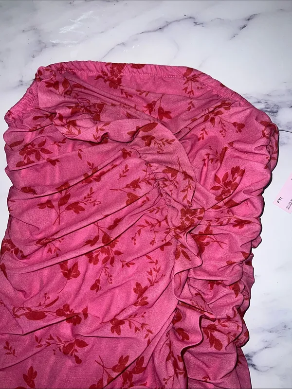 Wild Fable Pink Floral Ruffle Strapless Mini Dress - Image 7