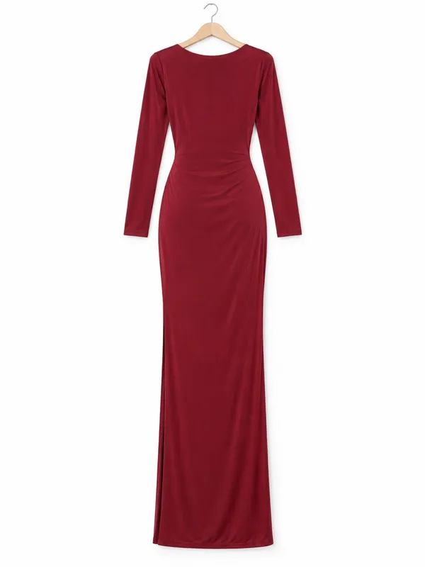 Whimsigoth Windsor bodycon knit floor length gown high slit vampire core small - Image 3