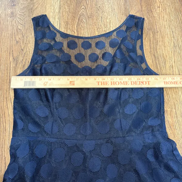 Betsey Johnson Polka Dot Mesh Lace Party Dress 10 Fit & Flare‎ Navy Textured - Image 10