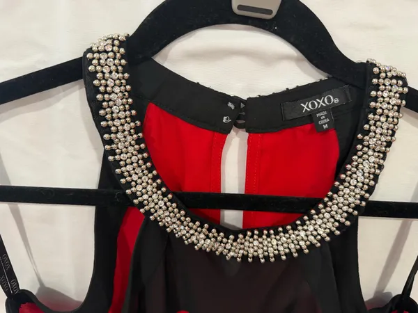XOXO M woman halter Top red/ black. Rhinestone embellishment - Image 2