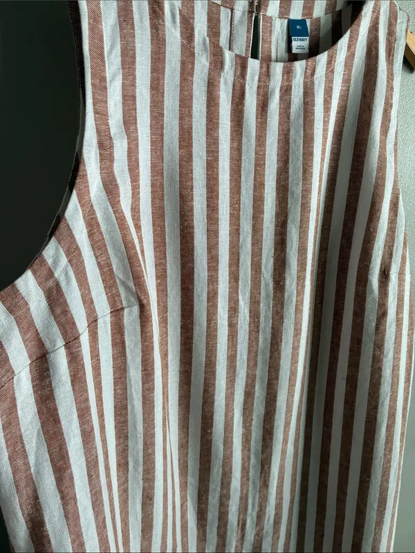 Old Navy Linen Blend Striped Shift Dress XL Tan White Sleeveless Mini - Image 4