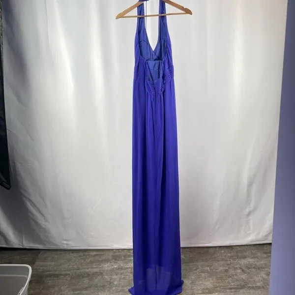 Nicole Miller Silk Halter Neck Maxi Dress Gown in Blue‎ Size 10 - Image 4