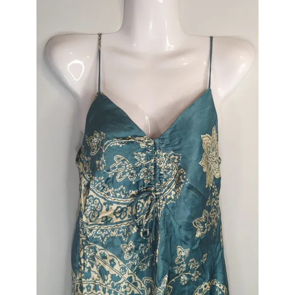 Zara Blue & White Satin Effect Paisley Mini Slip Dress Womens XS Y2K Retro‎ - Image 4