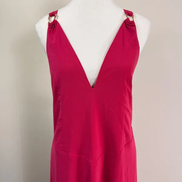Abercrombie Fitch Dipped-Waist Hardware Maxi Dress Magenta Tie-Back Size XL - Image 12