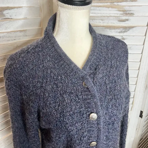 ALPS APPAREL VINTAGE M Mohair Wool Knit Button Front Sweater Cardigan Gray 90s - Image 8