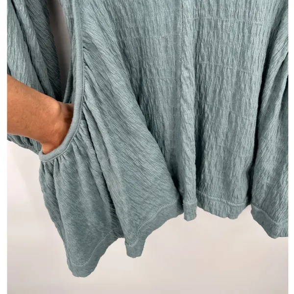 Free People‎ Beach Teal Textured Gauze Balloon Sleeve Mini Dress Tunic Coverup S - Image 4