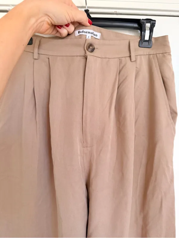 Reformation Mason Wide-Leg‎ High-Rise Trousers Pants in Beige Tan Size 8 - Image 9