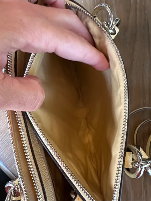 Coach Pebbled Leather Satchel Bag in Beige - Image 9