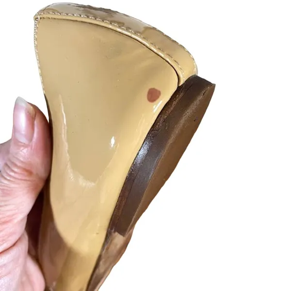 Tory Burch Women’s Beige Patent Leather Trudy Bow Front Slip On Flats Size 7.5 - Image 10