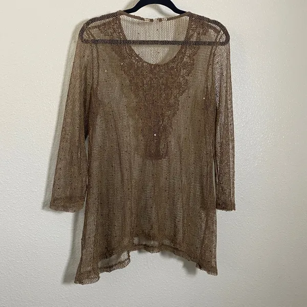 Brown Mesh Top Large Forest Fairy Goblincore‎ Fairycore Sequin Bohemian Boho - Image 2