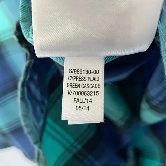 Gap Plaid Lived-In Cotton Long Sleeve Button Down Shirt Blue Aqua Size XL - Image 14