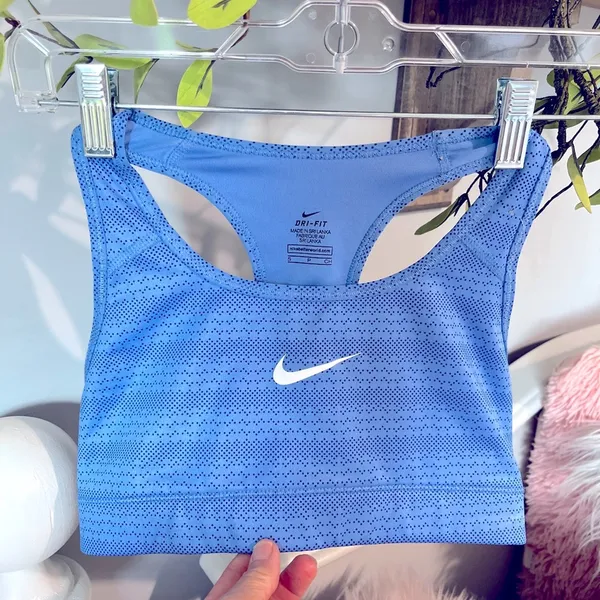 Nike Dri Fit Sports Bra Blue Print Athletic Running Womens Small - Image 4