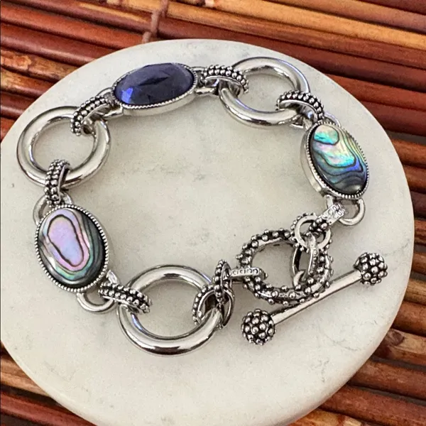 Lia Sophia Silver Bracelet with Multicolor Accents Toggle Clasp 7”- 8.5” - Image 2