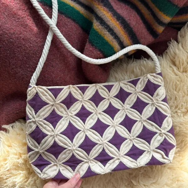 Vintage patchwork cathedral point quilt Shoulder Bag purple handmade purse - Image 2