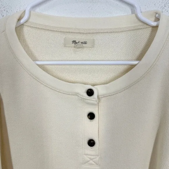 Madewell Cream Puff Sleeve Henley Sweatshirt Pullover‎ Top Womens Size L - Image 4