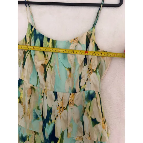 BB‎ Dakota Floral Peplum Mini Dress Teal Green Gold Metallic Sleeveless XS - Image 3