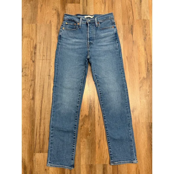 Levi's Wedgie Straight Jeans Women 27 W27 L28 High Rise Button Fly Blue Denim - Image 2