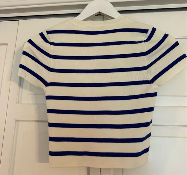Zara white and blue striped cropped baby tshirt size M - Image 7