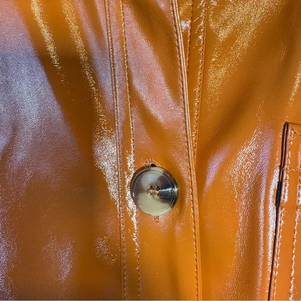 Topshop Brown Faux Patent Leather Trench Coat Jacket Womens 8 Preppy Fall Classy - Image 9