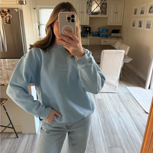 Kittenish In My Happy Girl Era Crewneck Sweatshirt Blue Medium - Image 2