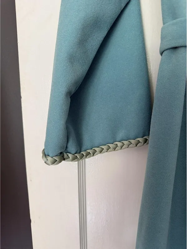 Vanity Fair Vintage Light Turquoise Wrap Robe with Braided Trim and Belt - Image 4