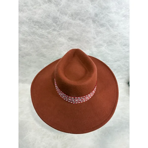 Universal Threads Rust Orange 100% Wool Wide Brim Fedora Hat‎ Embroidered Band - Image 4