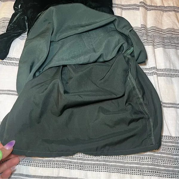 House of Harlow Mini Dress XS Dark‎ Green Coquette Velvet Bow Shoulder Cocktail - Image 8