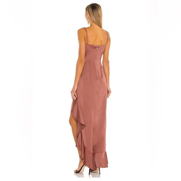 Nookie Sasha Satin Gown REVOLVE Mocha Brown Small NWT Ruffle Slit Formal Dress - Image 3