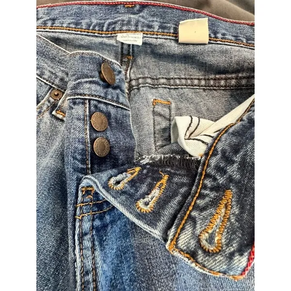 Abercrombie & Fitch Y2K Low Rise Straight Leg Cuffed Jeans Sz:00 Blue Button Fly - Image 3
