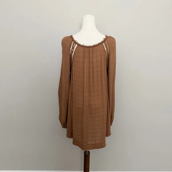 Free People Top Babydoll Embroidered Floral Braided Boho Festival Peasant Rust - Image 9